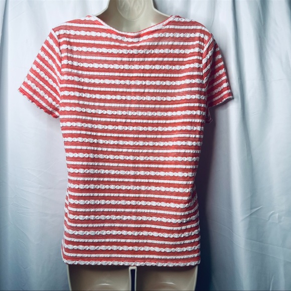 CHICOS Short Sleeve Striped top, White w/coral stripes  Size 1 ( Medium) - Picture 3 of 9